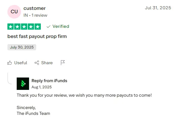 iFunds Trustpilot review 1