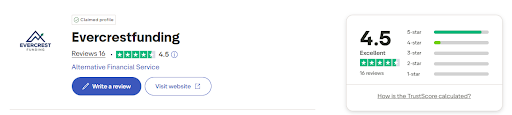 Evercrest Funding holds a 4.5 star rating on Trustpilot